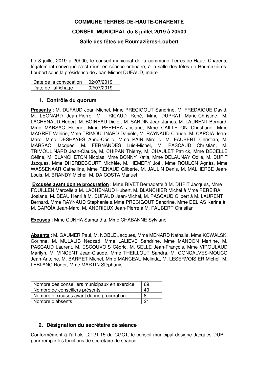 Compte Rendu Conseil Municipal 08072019