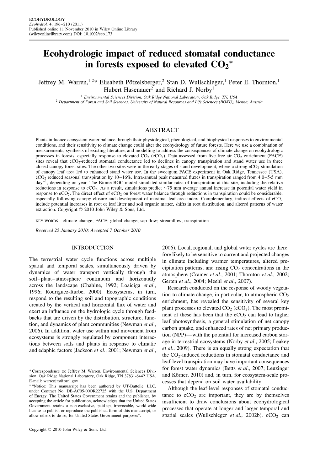 Ecohydrologic Impact of Reduced Stomatal Conductance in Forests