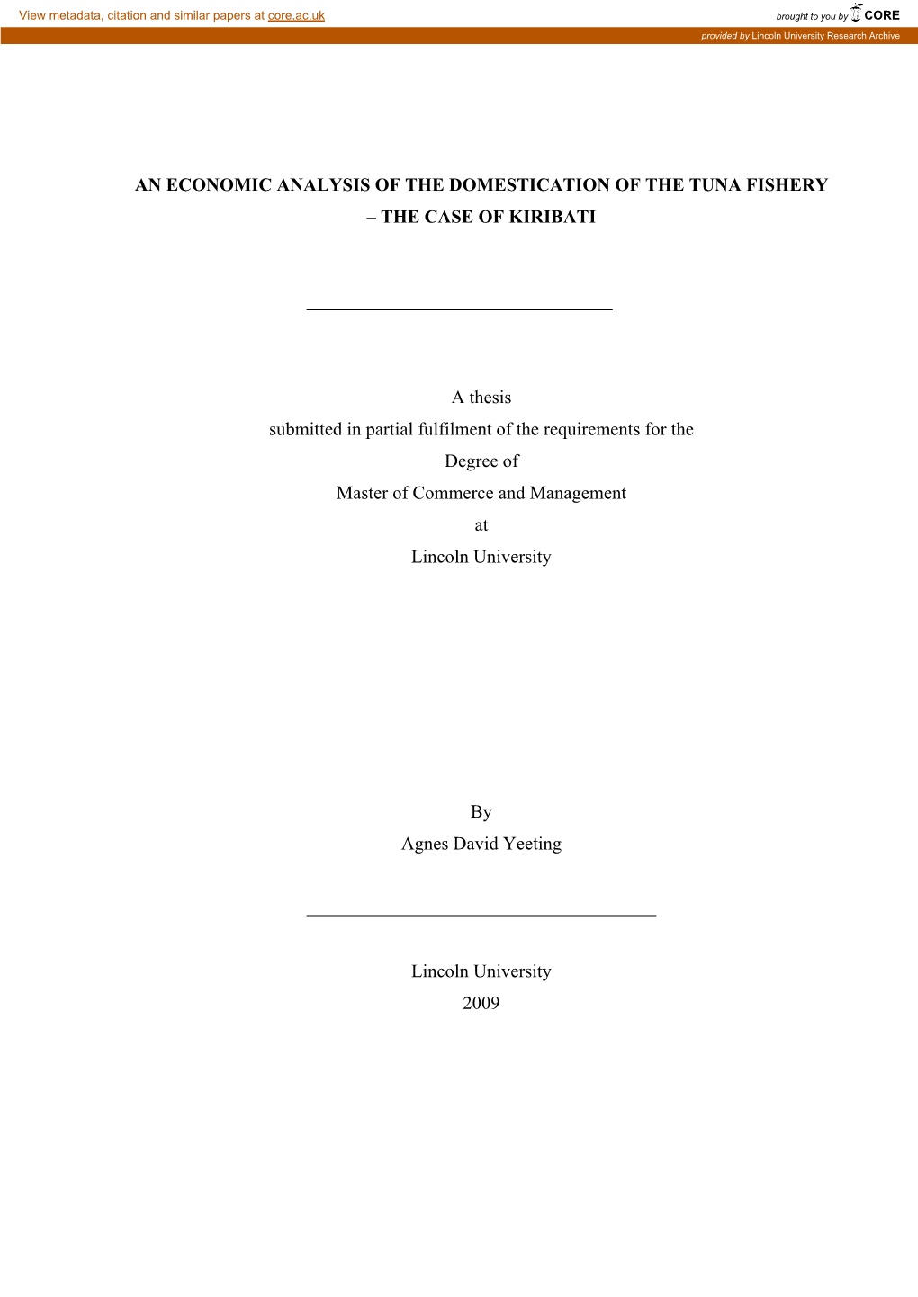 An Economic Analysis of the Domestication of the Tuna Fishery – the Case of Kiribati