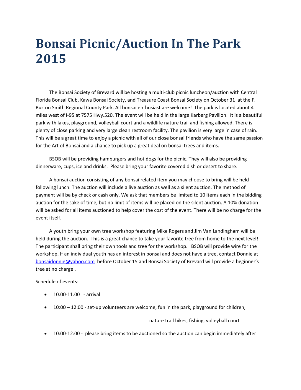 Bonsai Picnic/Auction in the Park 2015