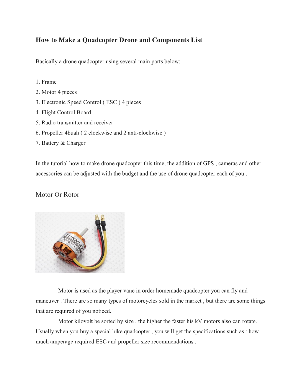 How to Make a Quadcopter Drone and Components List