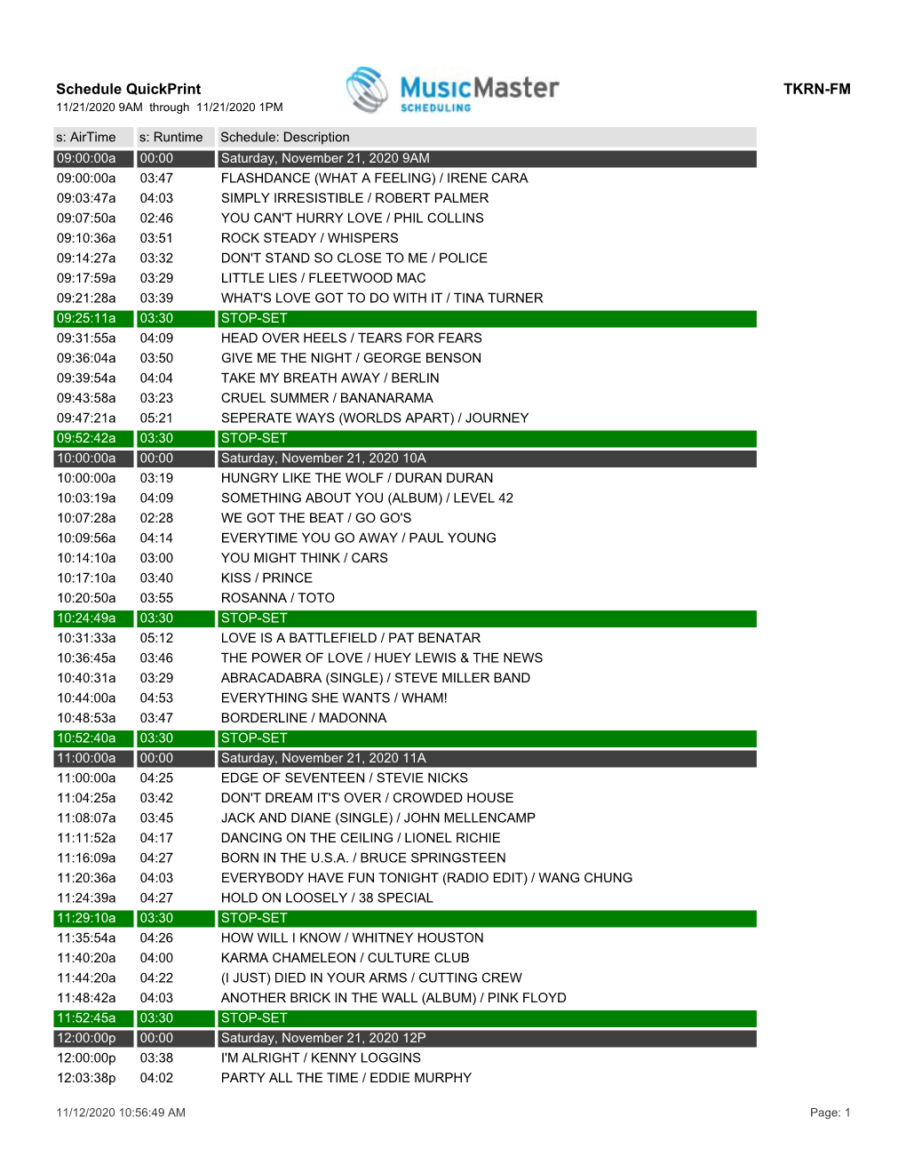 Schedule Quickprint TKRN-FM