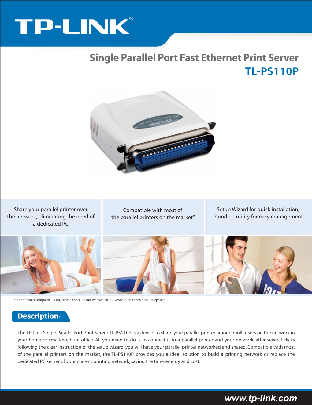 TL-PS110P Single Parallel Port Fast Ethernet Print Server