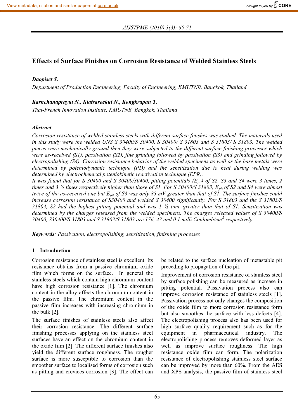 Effects of Surface Finishes on Corrosion Resistance of Welded Stainless Steels