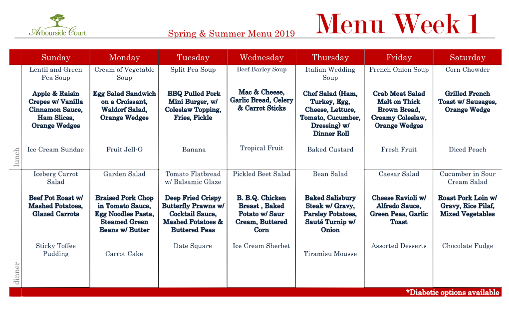 Spring & Summer Menu 2019