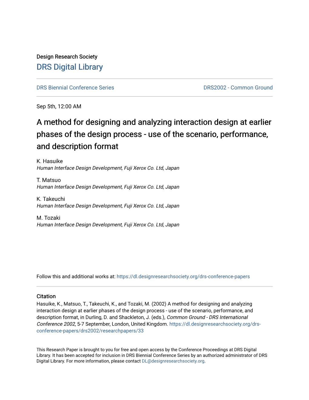 A Method for Designing and Analyzing Interaction Design at Earlier Phases of the Design Process - Use of the Scenario, Performance, and Description Format