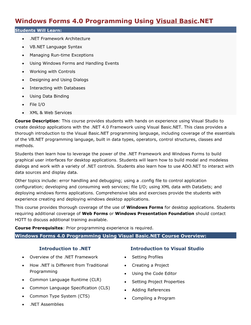 Windows Forms 4.0 Programming Using Visual Basic.NET