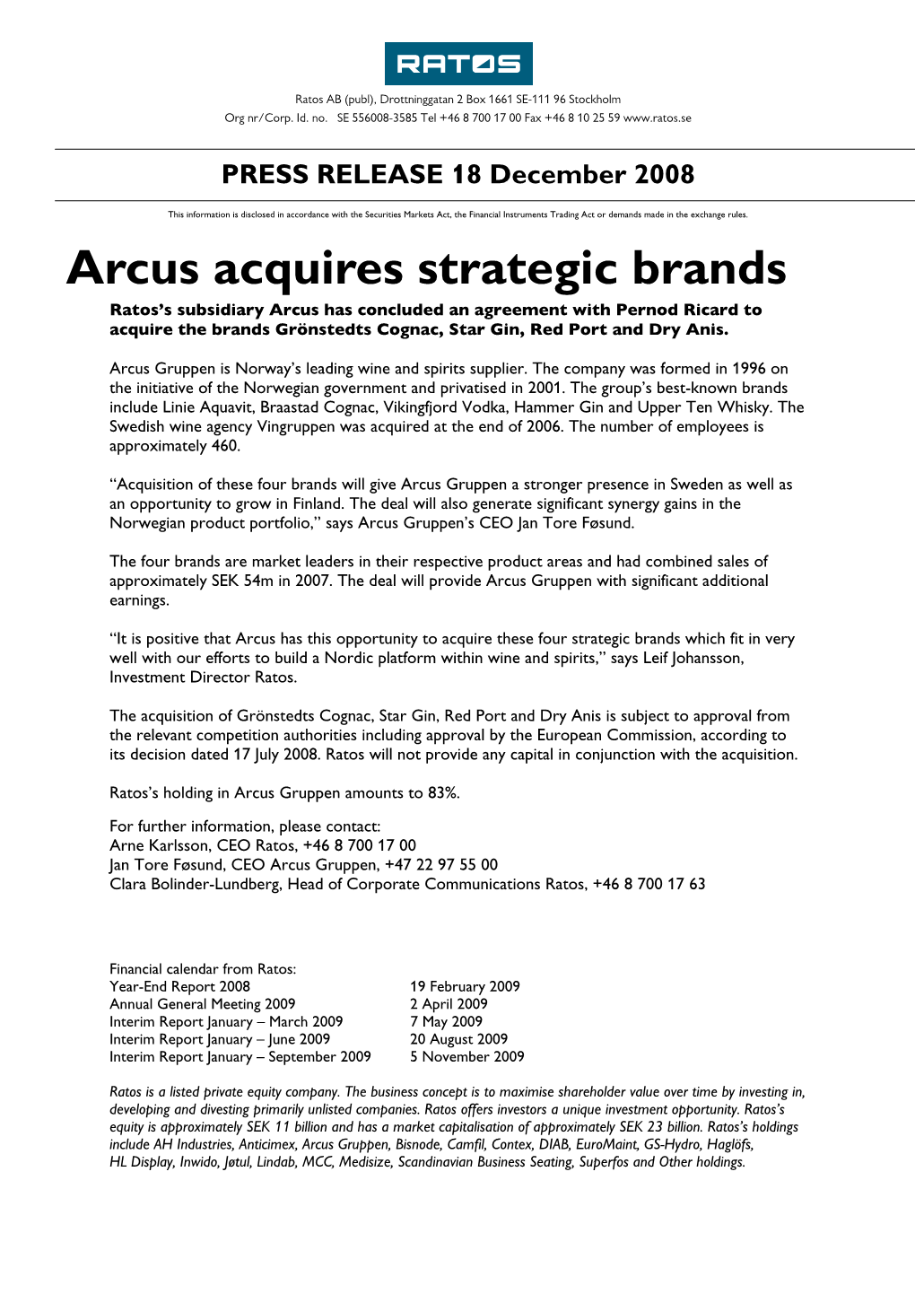 Arcus Acquires Strategic Brands