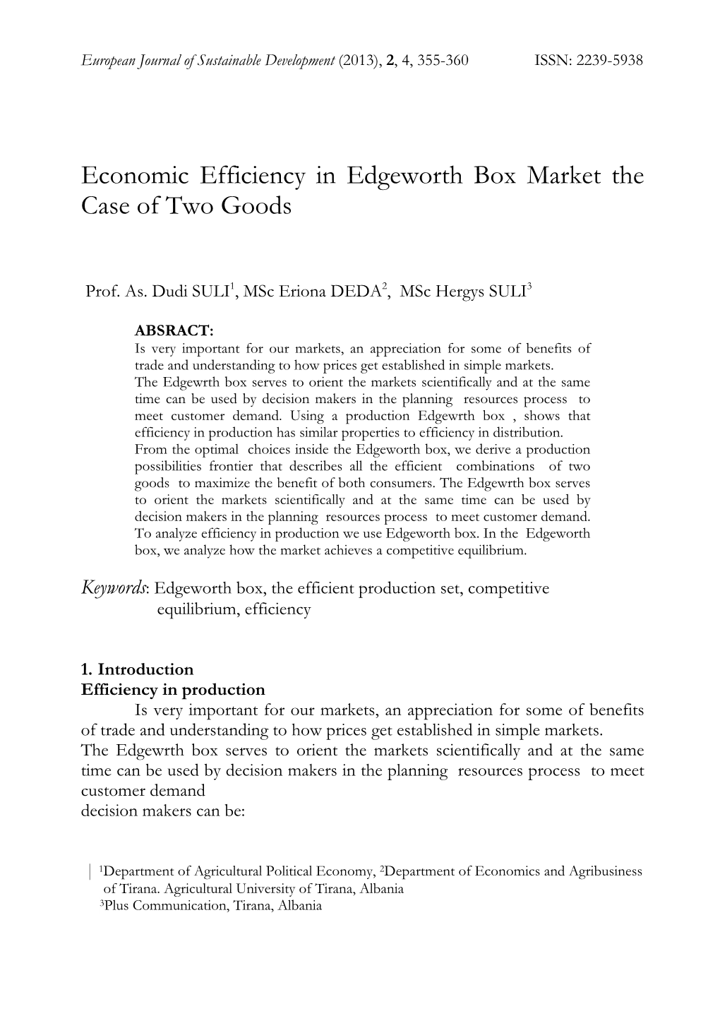 Economic Efficiency in Edgeworth Box Market the Case of Two Goods