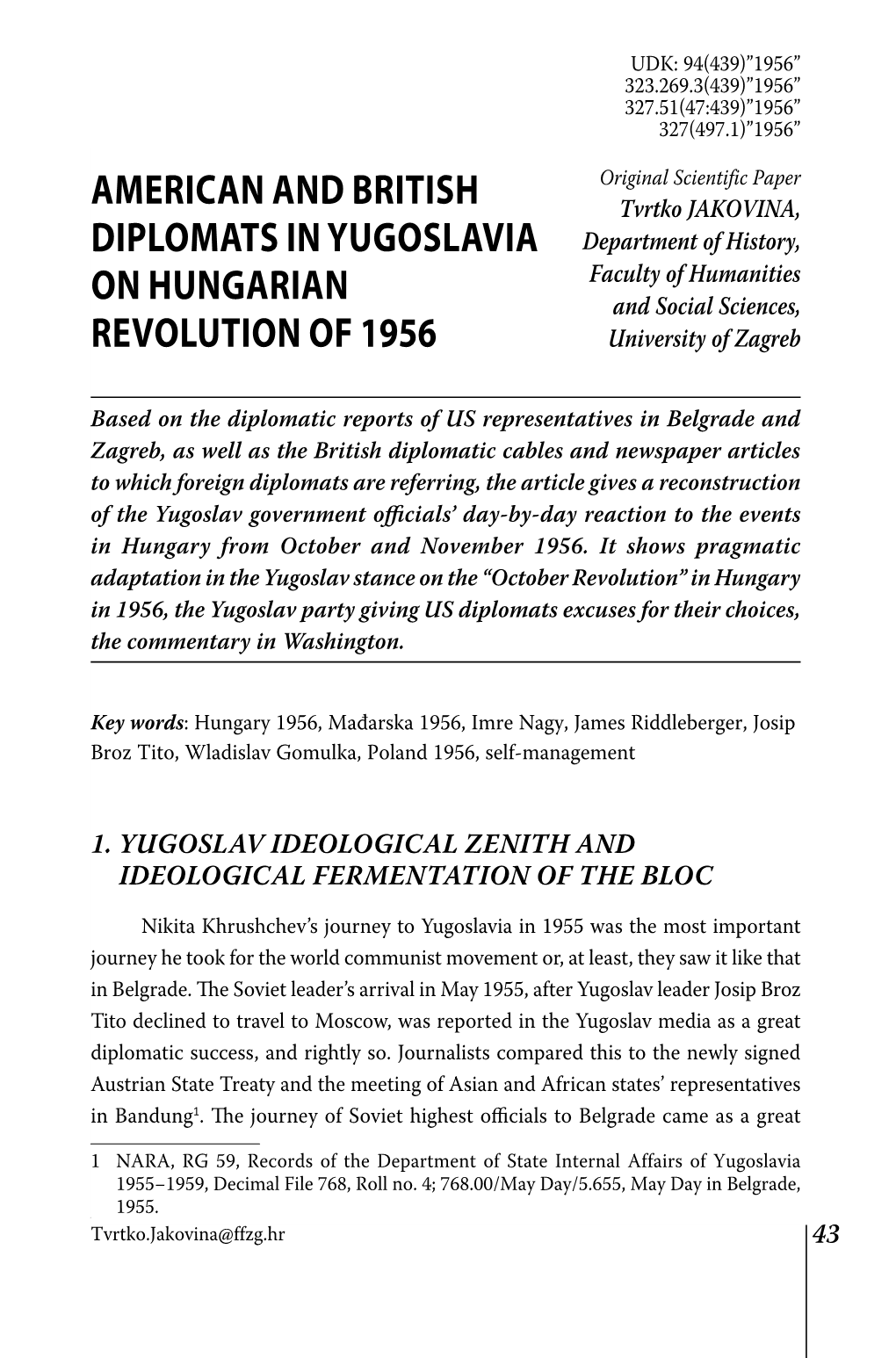 American and British Diplomats in Yugoslavia on Hungarian Revolution of 1956…