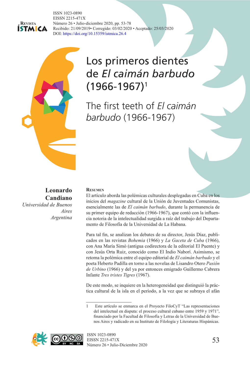 Los Primeros Dientes De El Caimán Barbudo (1966-1967)1 the First Teeth Ofel Caimán Barbudo (1966-1967)