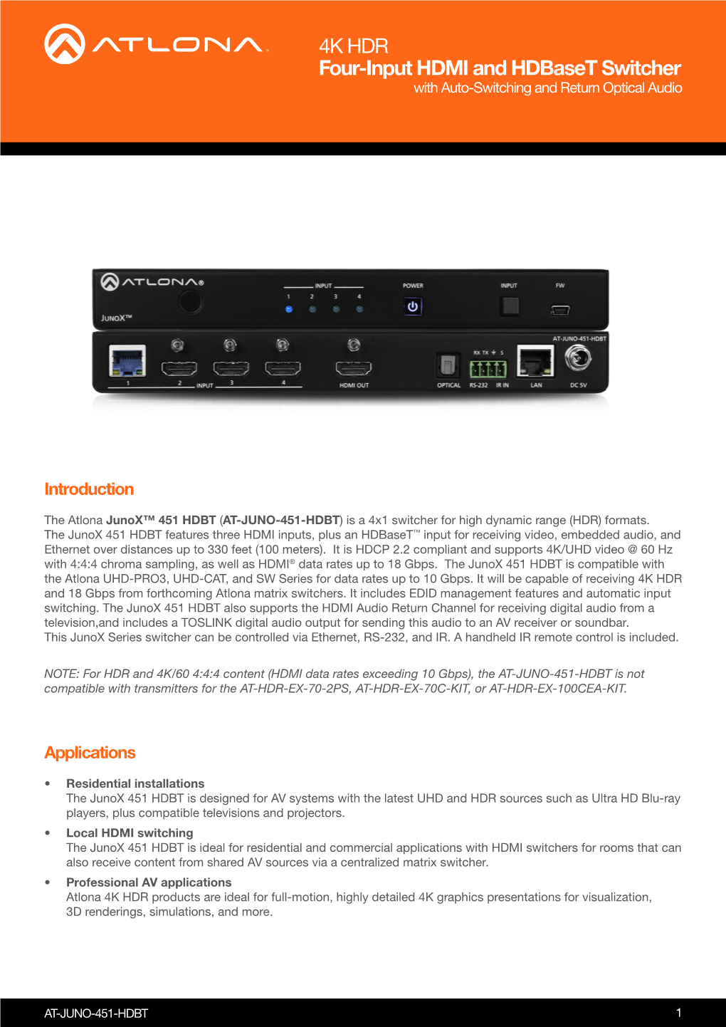 Four-Input HDMI and Hdbaset Switcher 4K