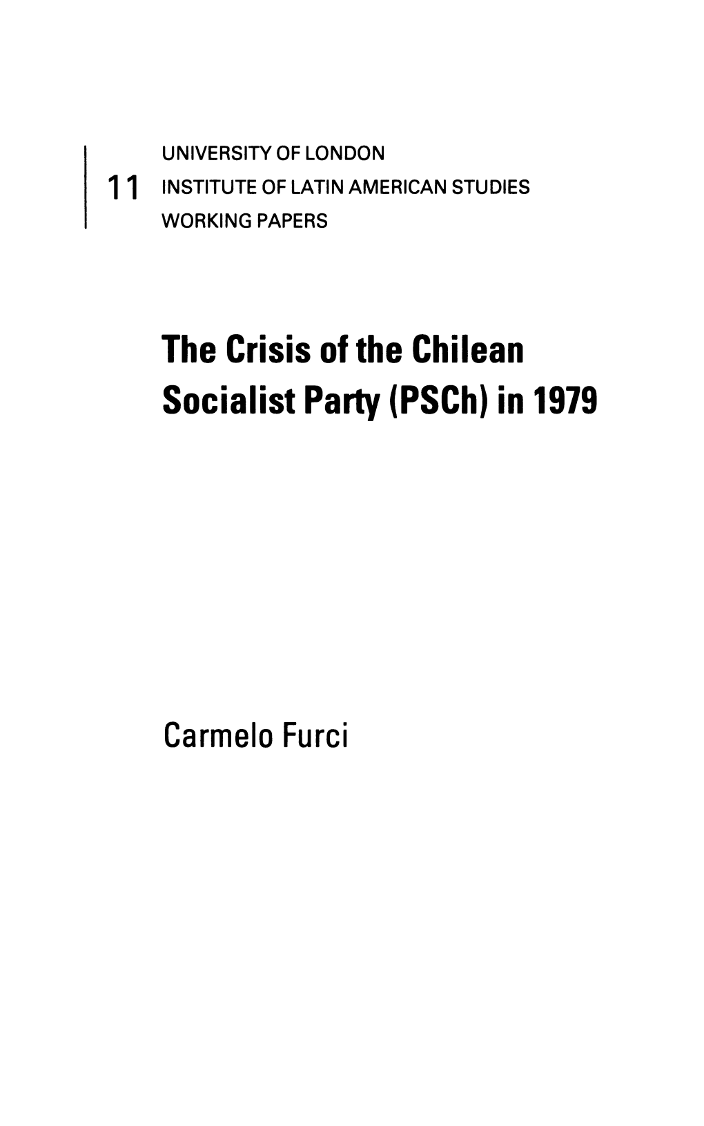 The Crisis of the Chilean Socialist Party (Psch) in 1979