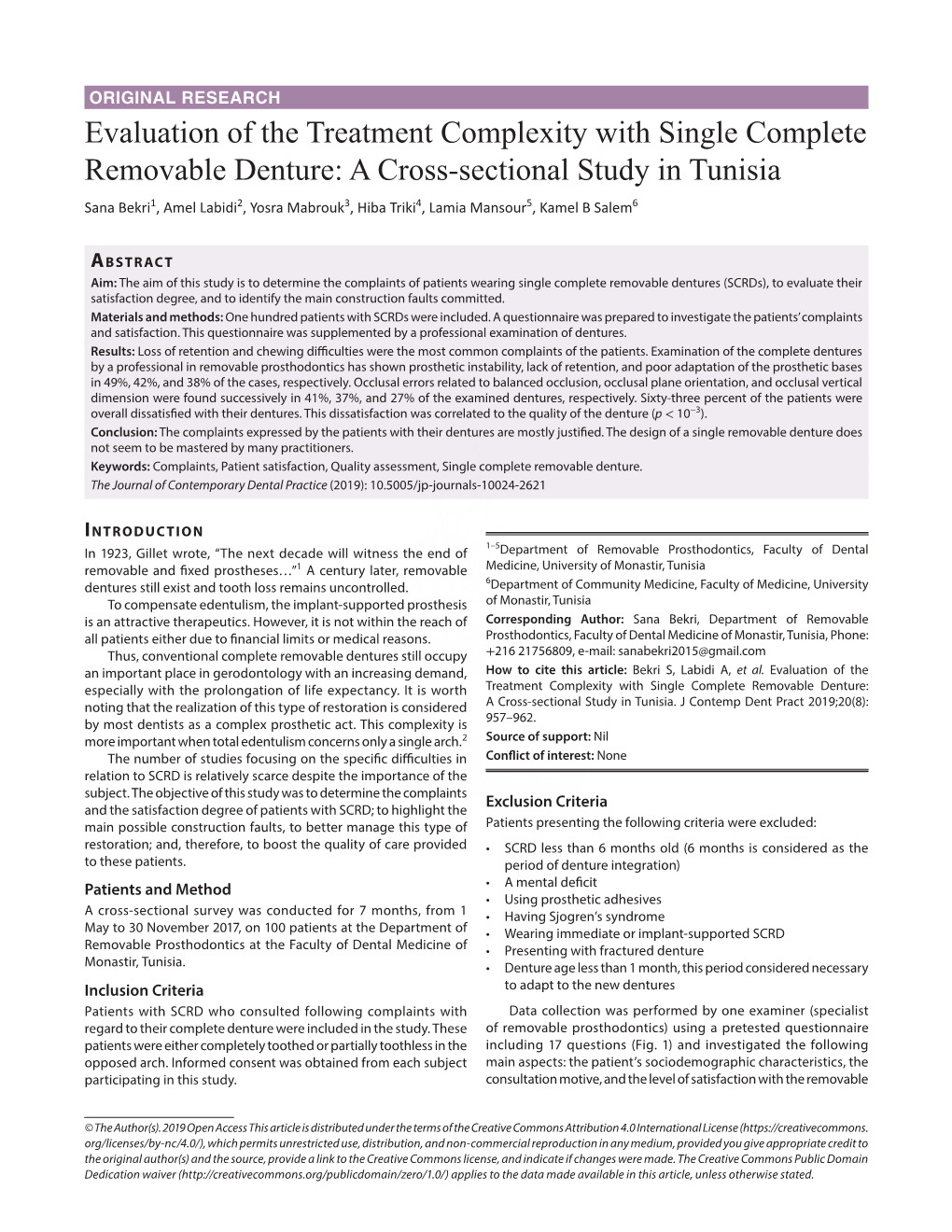 Evaluation of the Treatment Complexity with Single Complete