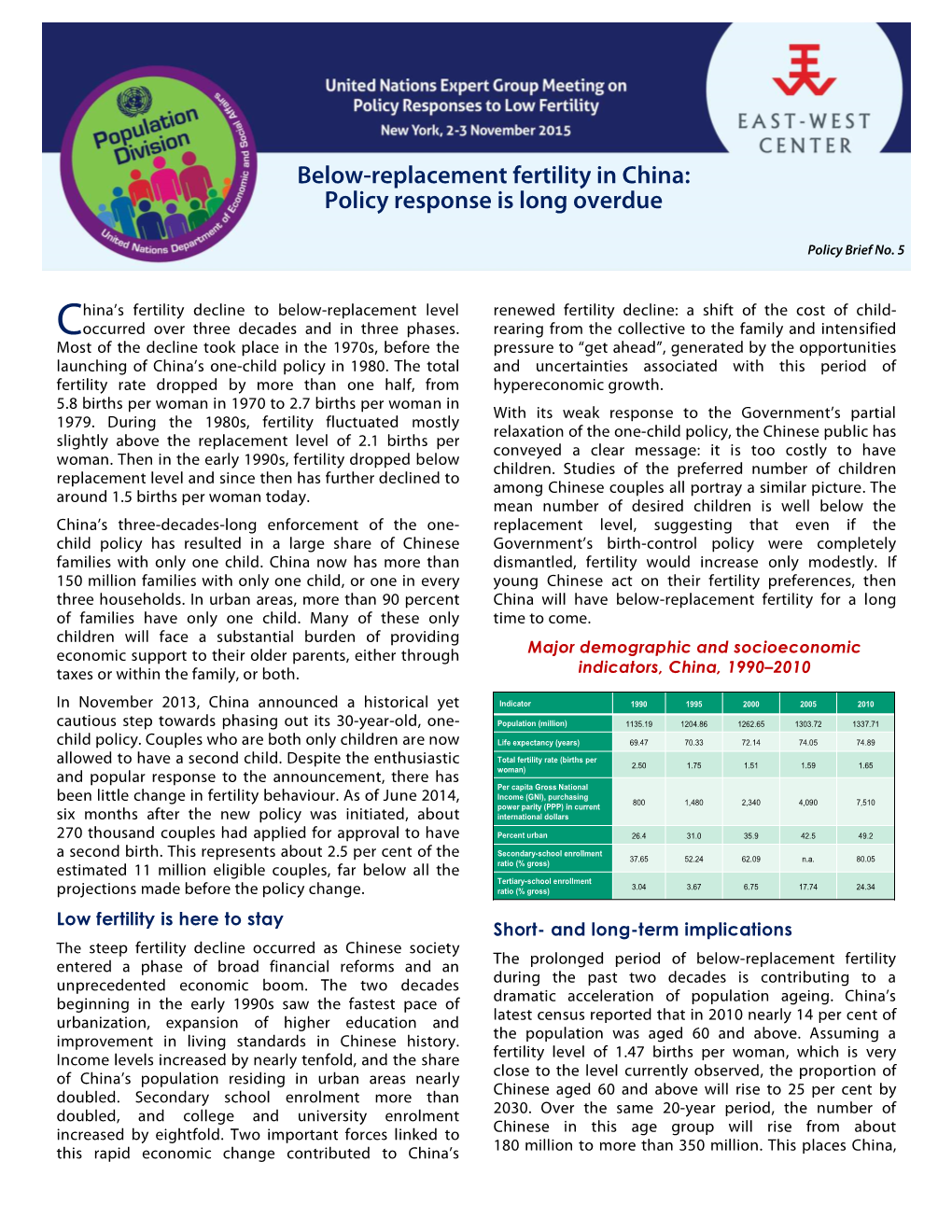 Below-Replacement Fertility in China