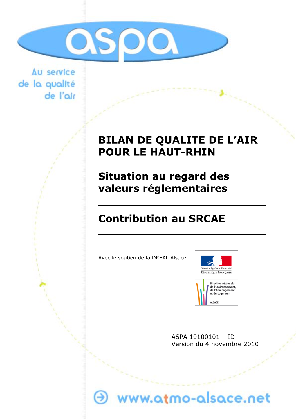 BILAN DE QUALITE DE L'air POUR LE HAUT-RHIN Situation Au Regard