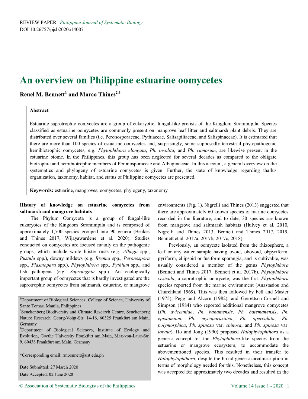 An Overview on Philippine Estuarine Oomycetes