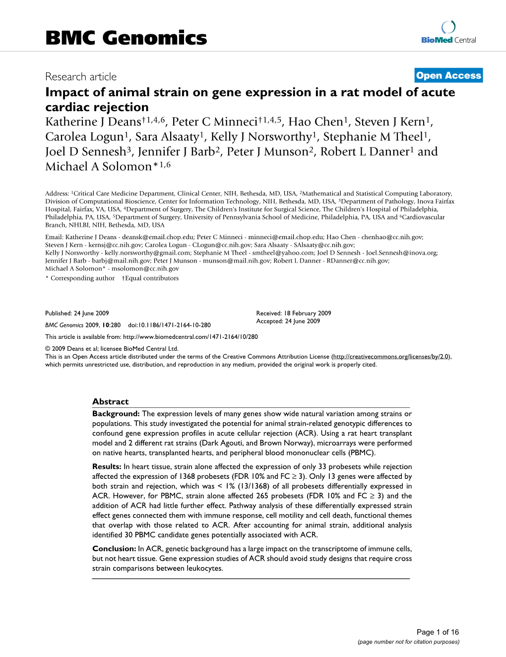 Impact of Animal Strain on Gene Expression in a Rat Model of Acute Cardiac Rejection