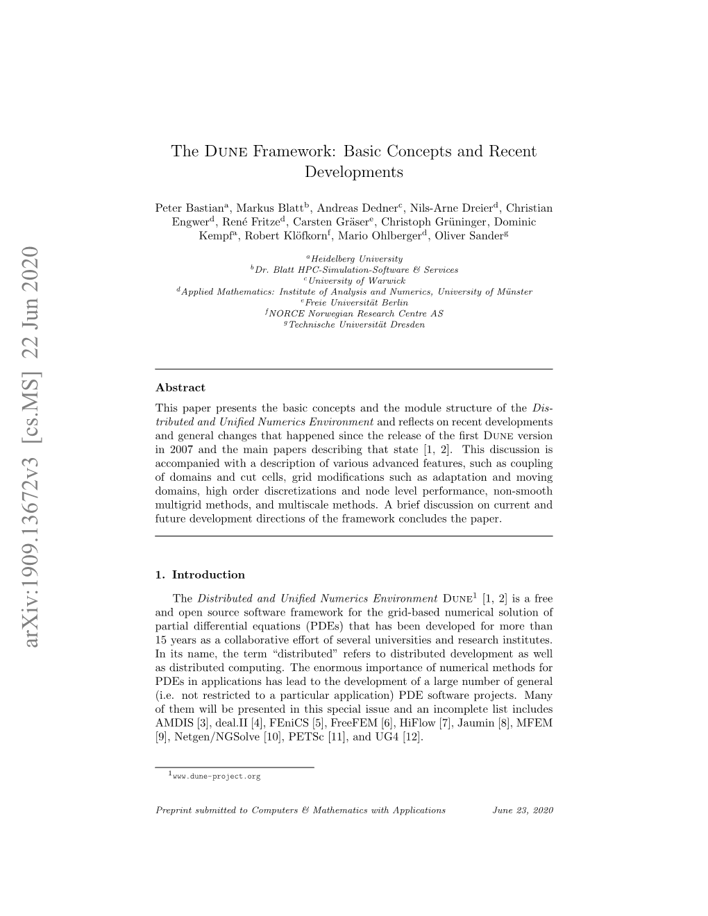 The Dune Framework: Basic Concepts and Recent Developments