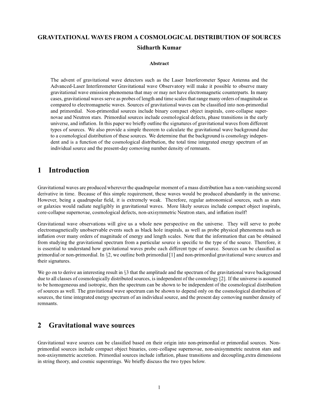 1 Introduction 2 Gravitational Wave Sources