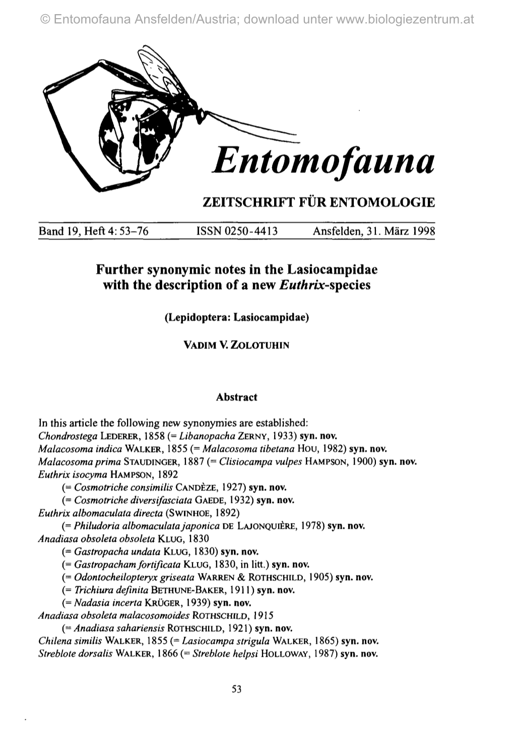 Entomofauna Ansfelden/Austria; Download Unter