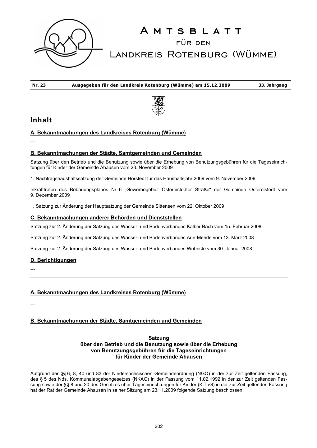 Amtsblatt Für Den Landkreis Rotenburg (Wümme)