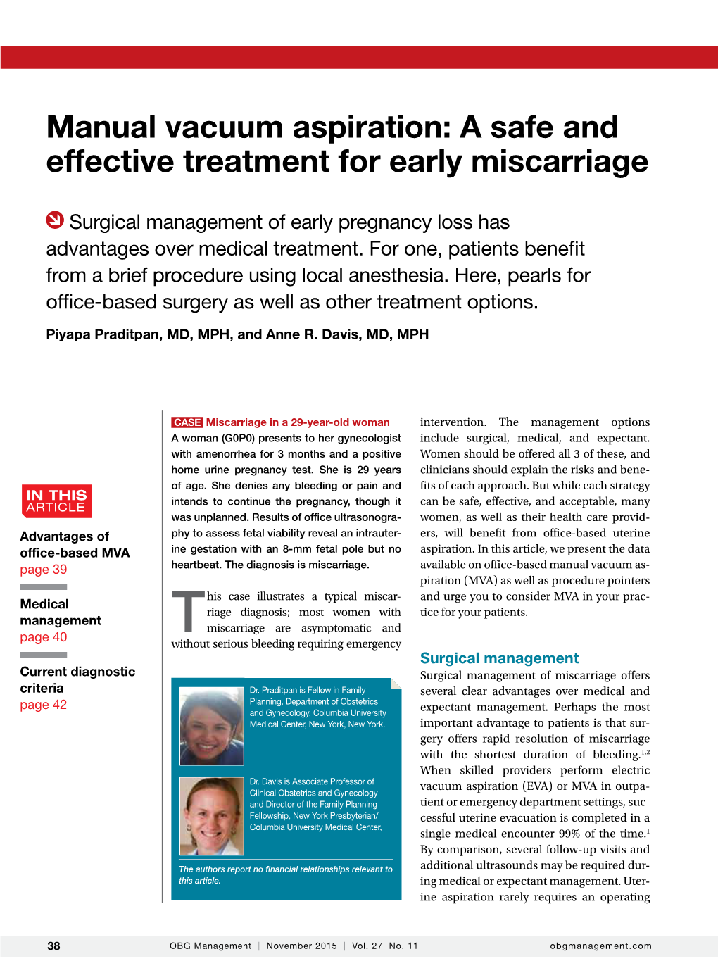 Manual Vacuum Aspiration: a Safe and Effective Treatment for Early Miscarriage