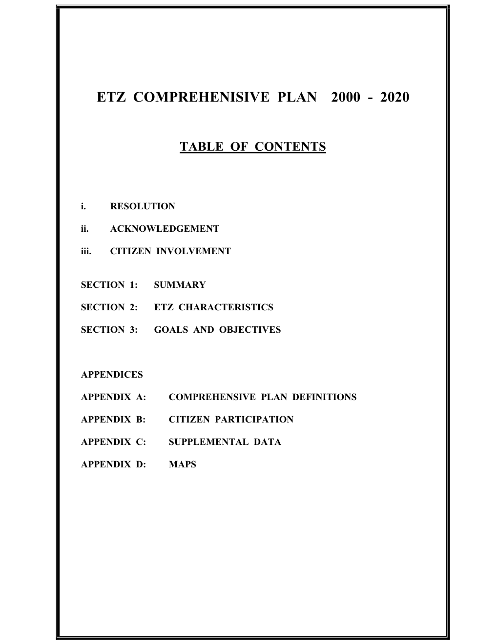 Etz Comprehensive Plan 2000 - 2020