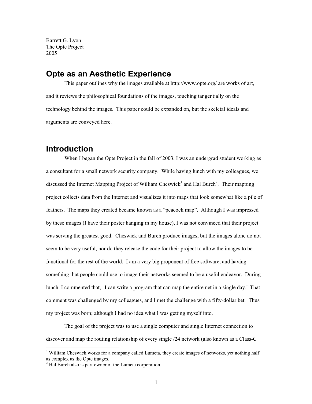 Opte As an Aesthetic Experience Introduction