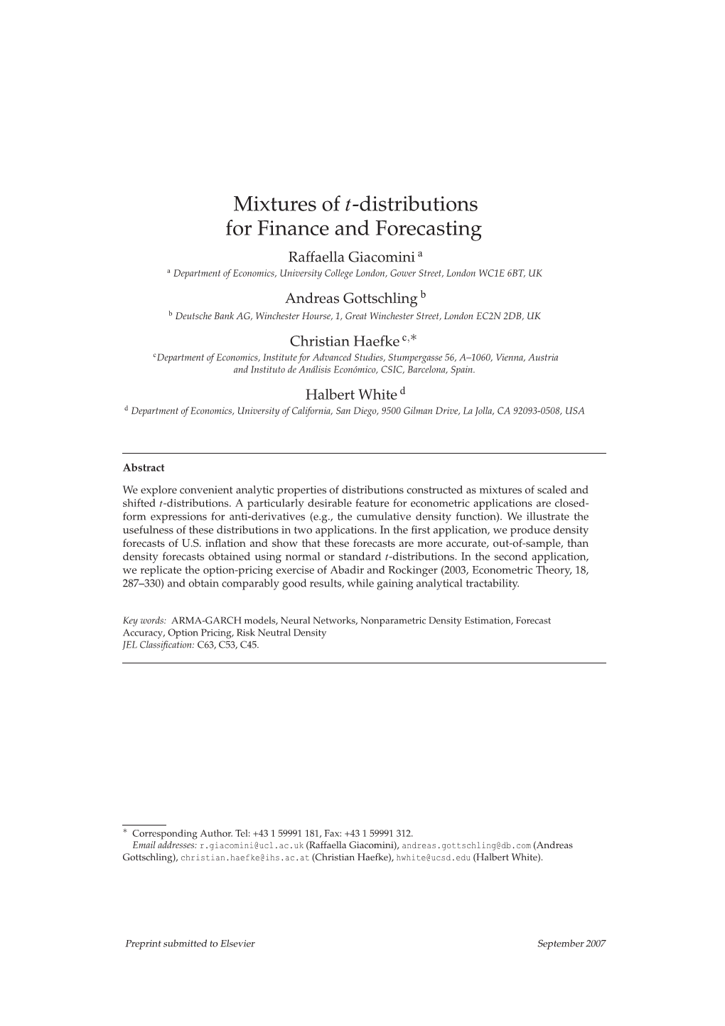 Mixtures of T-Distributions for Finance and Forecasting