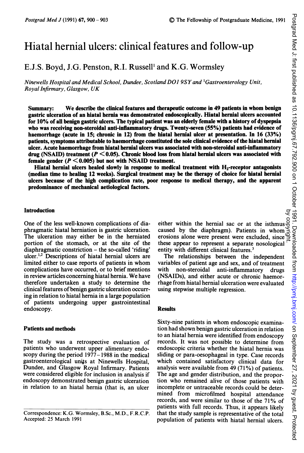 Hiatal Hernial Ulcers: Clinical Features and Follow-Up