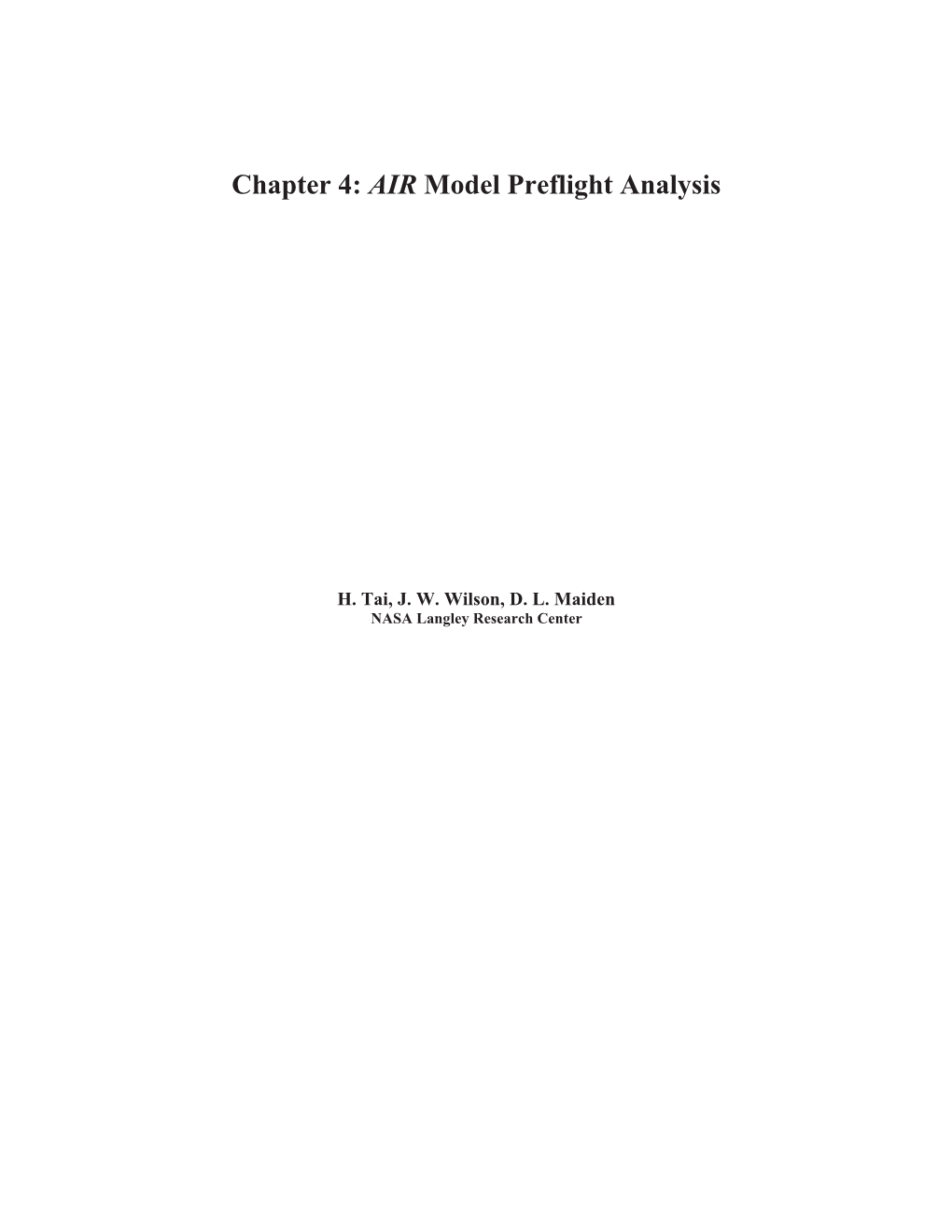 Chapter 4: AIR Model Preflight Analysis