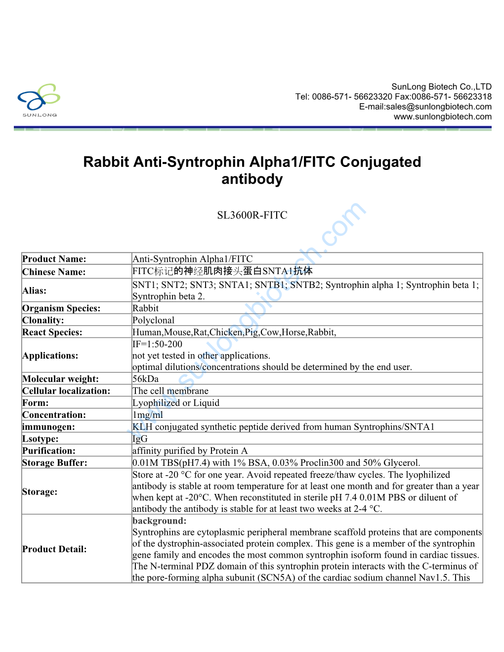 Rabbit Anti-Syntrophin Alpha1/FITC Conjugated Antibody