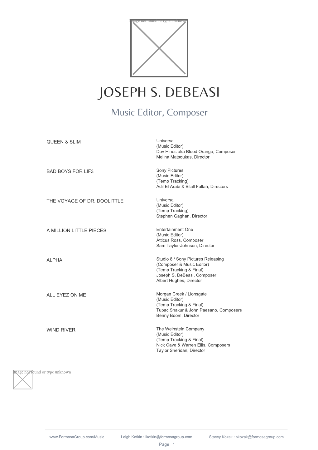 JOSEPH S. DEBEASI Music Editor, Composer