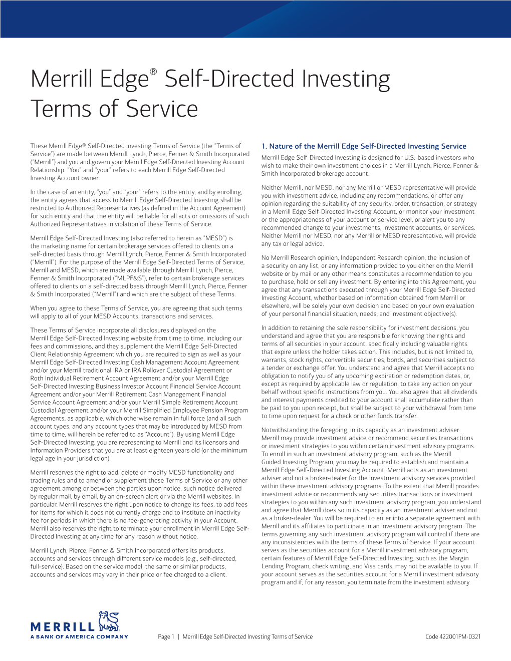 Merrill Edge® Self-Directed Investing Terms of Service