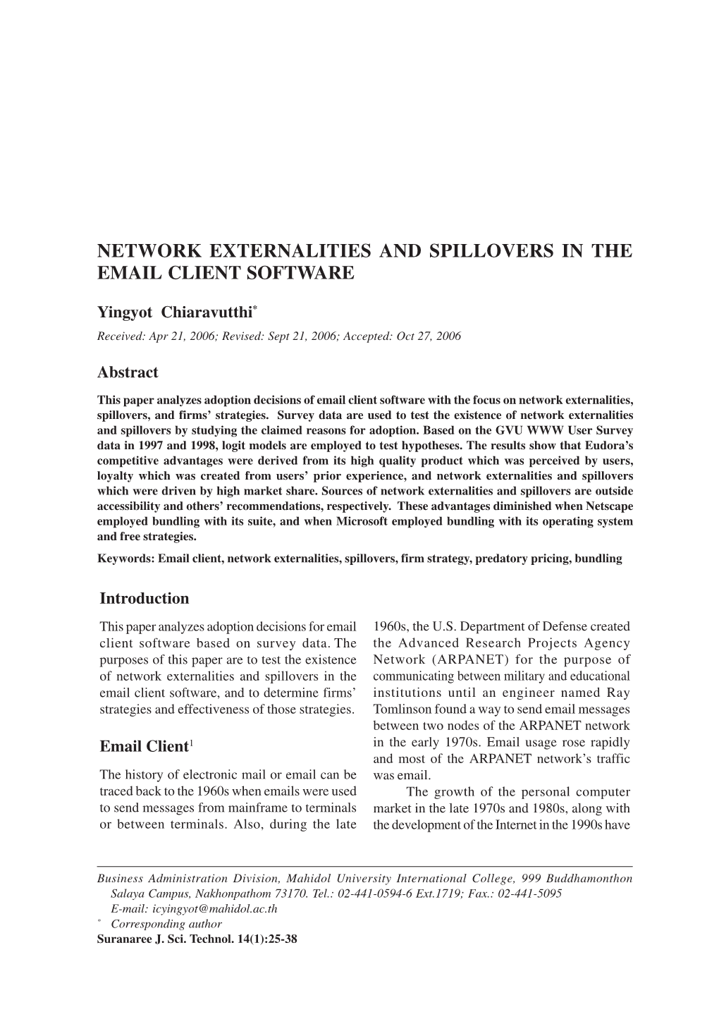 Network Externalities and Spillovers in the Email Client Software