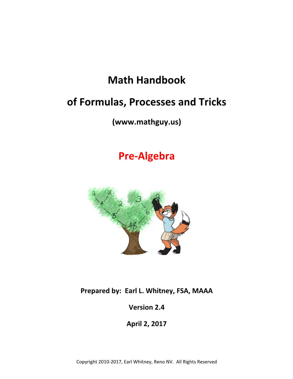 Math Handbook of Formulas, Processes and Tricks Pre‐Algebra