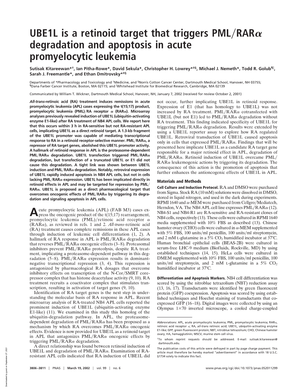 UBE1L Is a Retinoid Target That Triggers PML RAR Degradation and Apoptosis in Acute Promyelocytic Leukemia