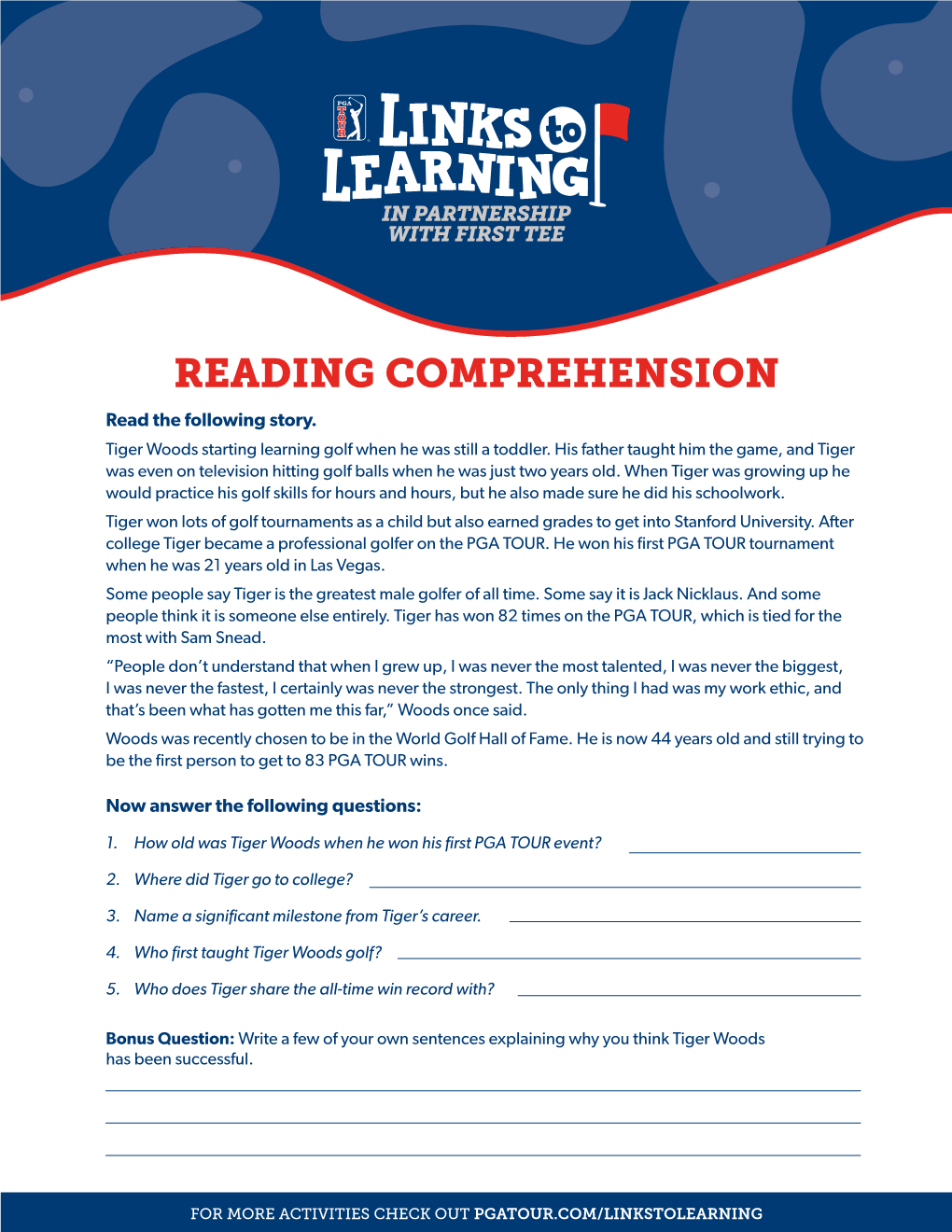 READING COMPREHENSION Read the Following Story