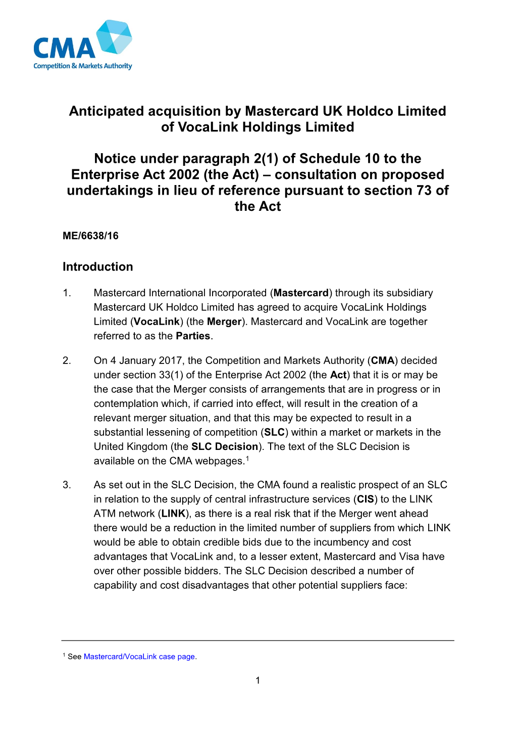 Mastercard Vocalink Notice of Publication