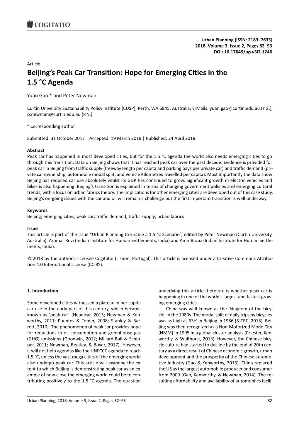 Beijing's Peak Car Transition: Hope for Emerging Cities in the 1.5 °C