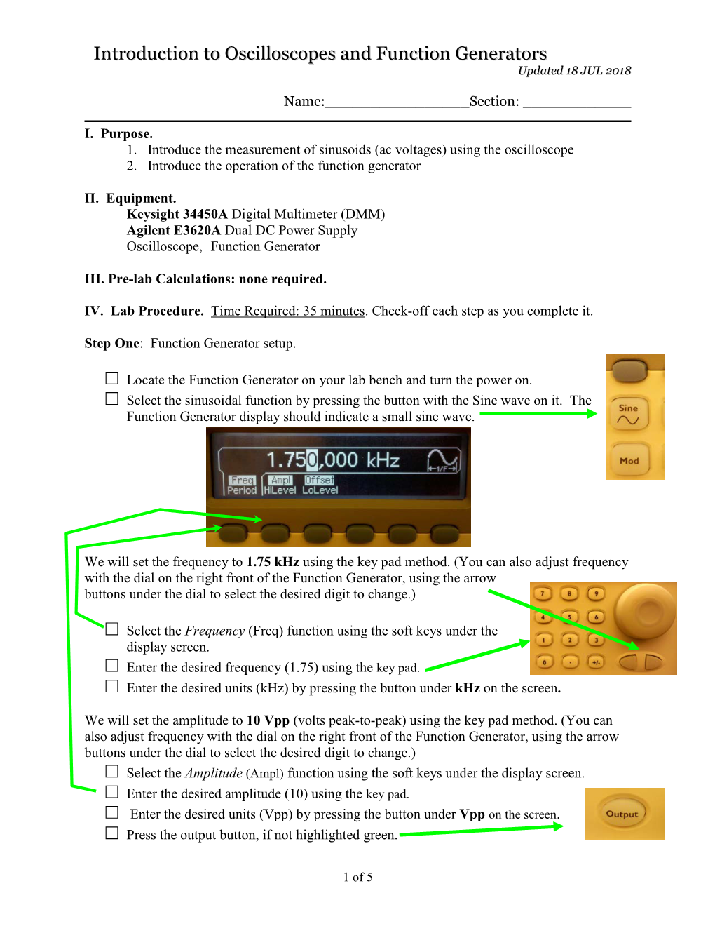 Introduction to Oscilloscopes and Function Generators Updated 18 JUL 2018