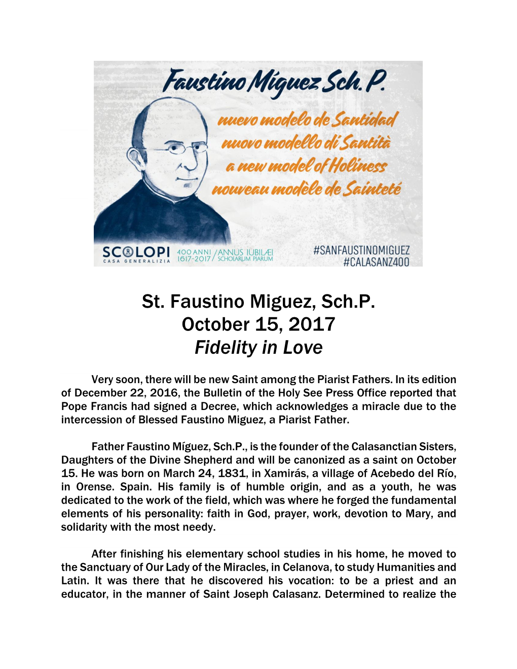 Faustino Miguez Canonization