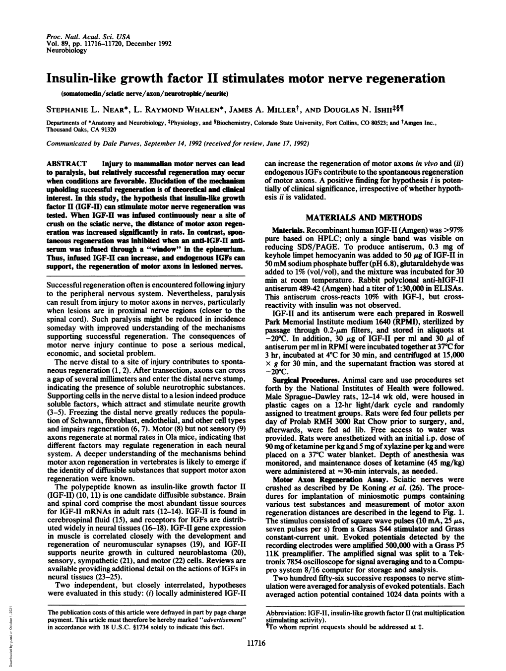 Insulin-Like Growth Factor II Stimulates Motor Nerve Regeneration (Somatomedin/Sdatic Nerve/Axon/Neurotropiuc/Neurite) STEPHANIE L