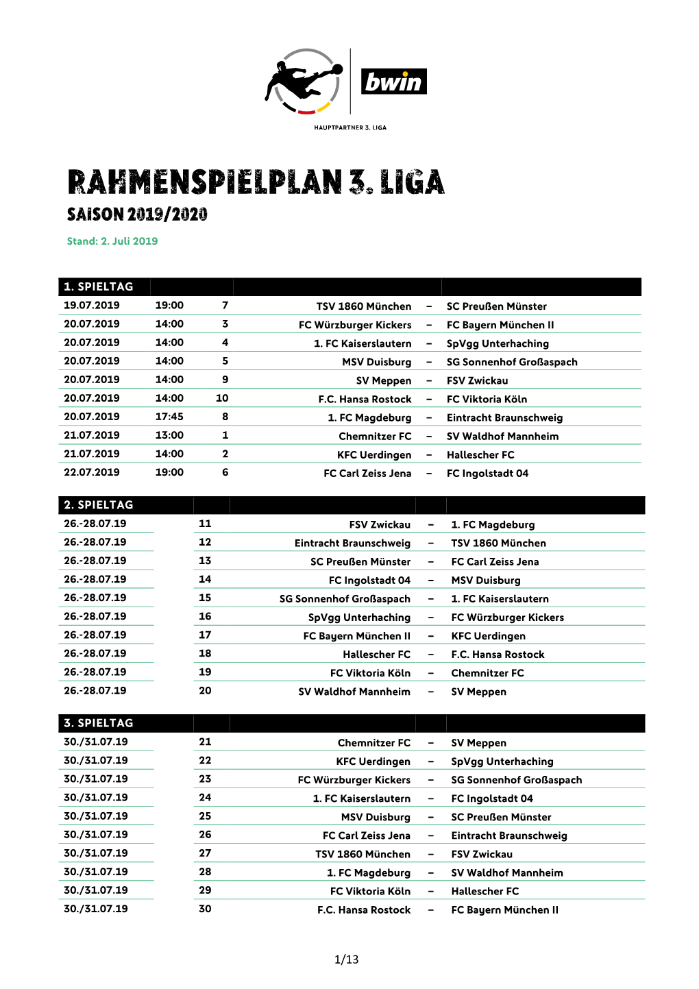 Der Spielplan Der Saison 2019/20