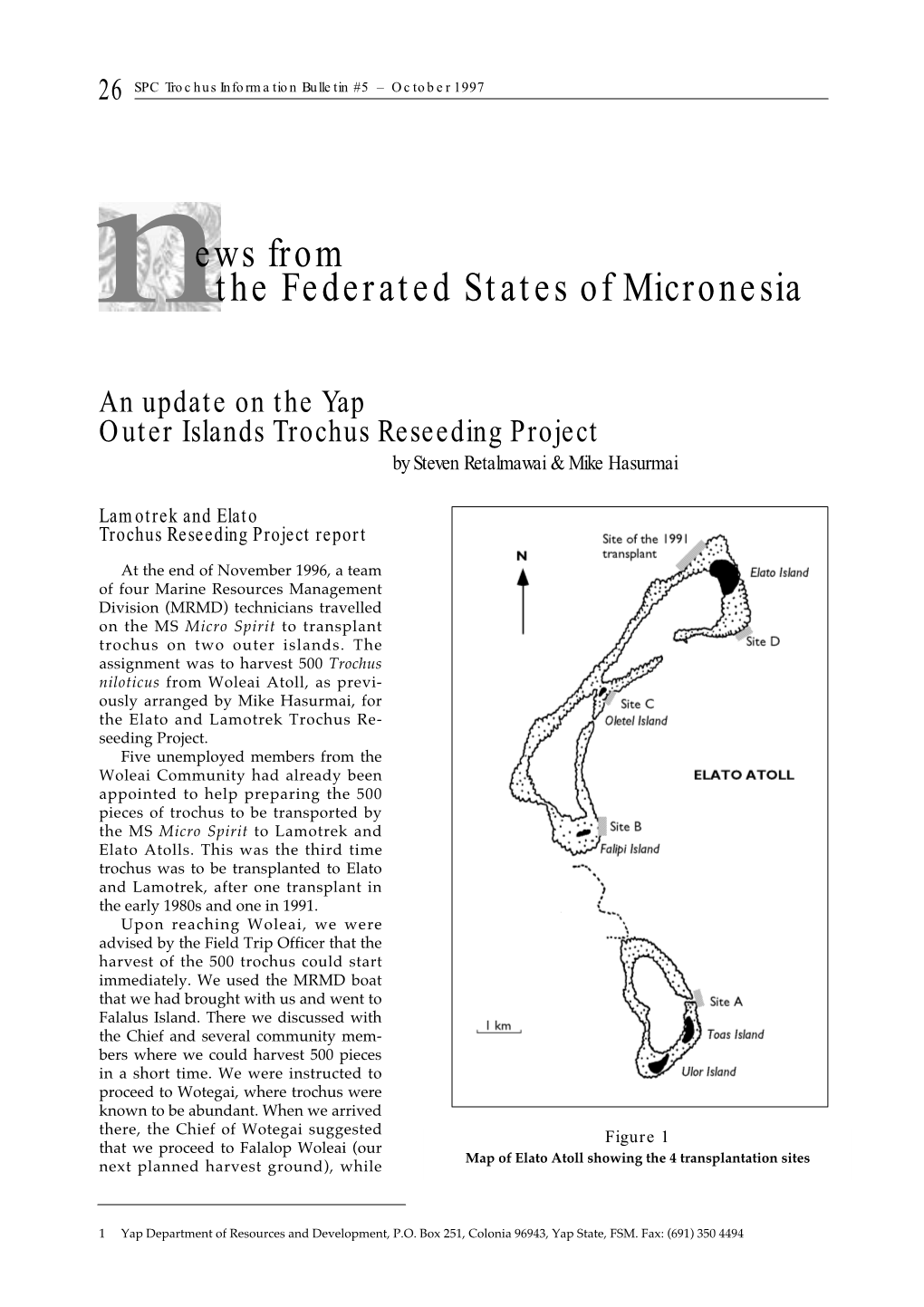 An Update on the Yap Outer Islands Trochus Reseeding Project by Steven Retalmawai & Mike Hasurmai