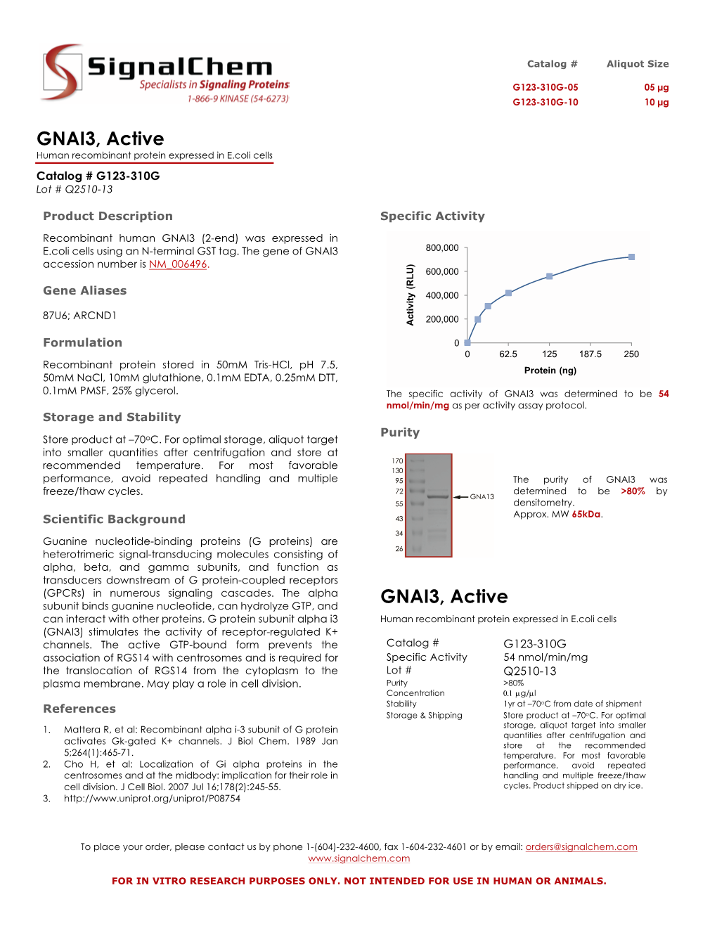 GNAI3, Active Human Recombinant Protein Expressed in E.Coli Cells