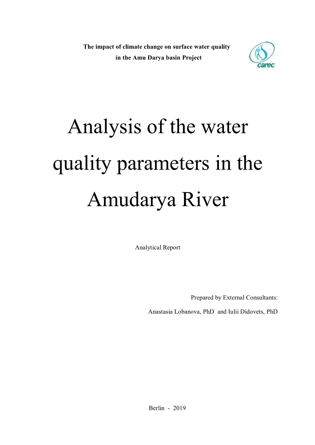 Analysis of the Water Quality Parameters in the Amudarya River