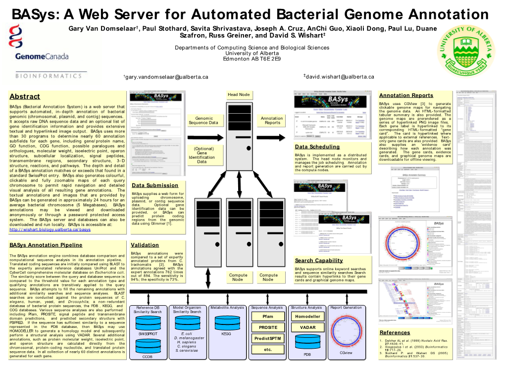 Basys: a Web Server for Automated Bacterial Genome Annotation Gary Van Domselaar†, Paul Stothard, Savita Shrivastava, Joseph A