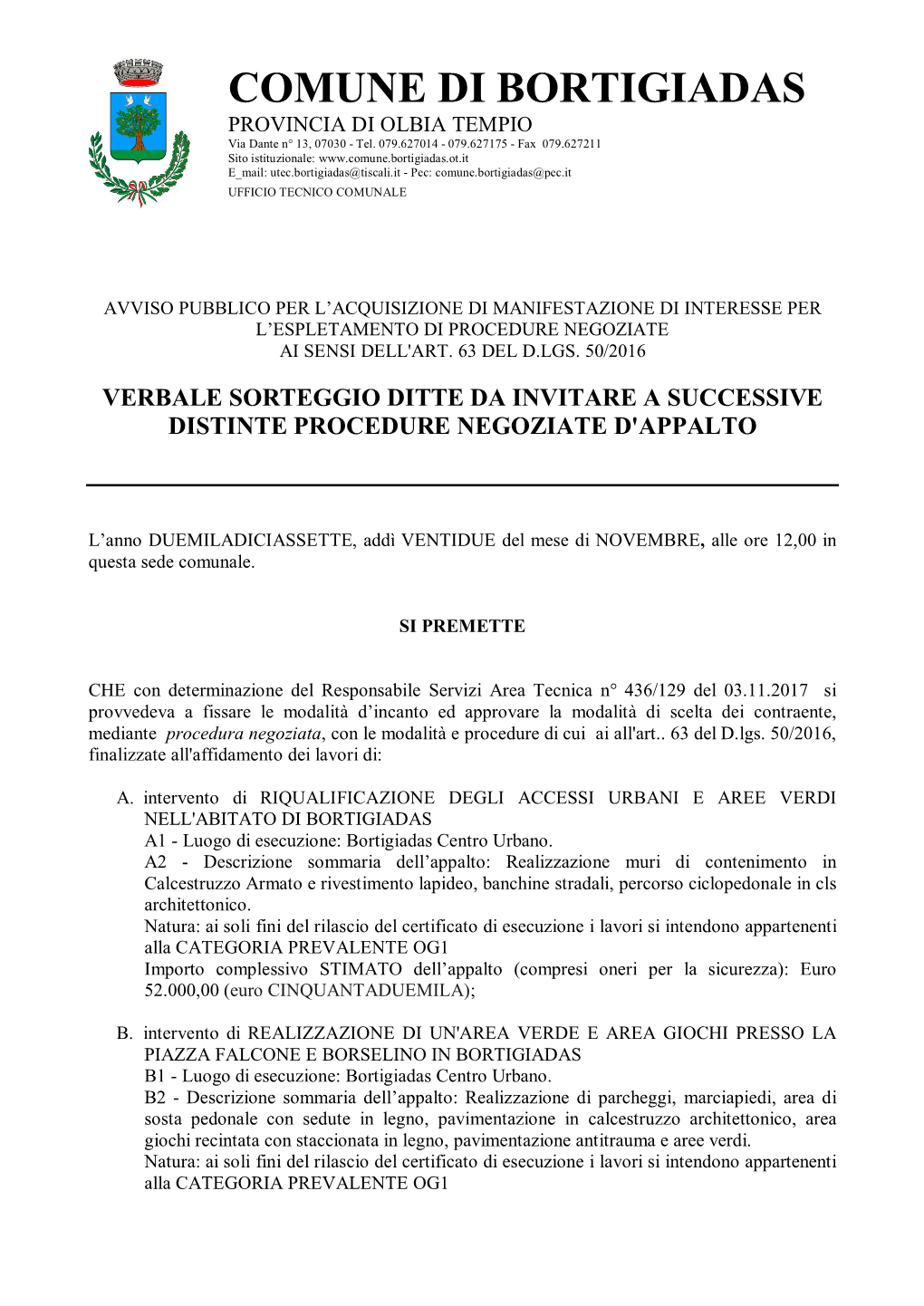 Verbale Sorteggio Ditte Da Invitare a Successive Distinte Procedure Negoziate D'appalto